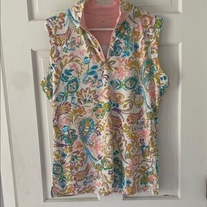 Kastel Denmark 1/4 zip sleeveless floral riding top.